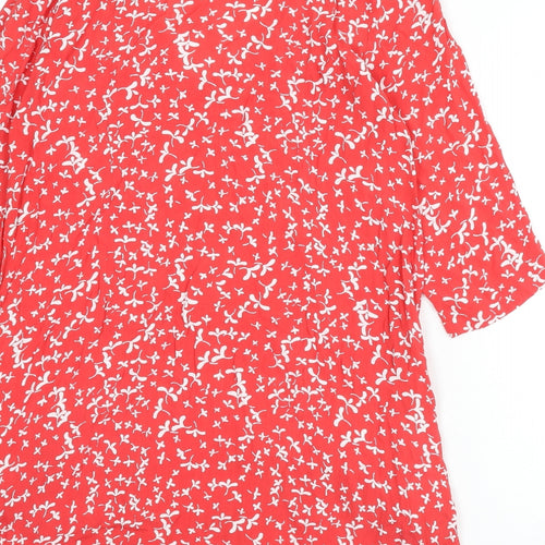 Capri Womens Red Floral Viscose A-Line Size 14 Scoop Neck Button