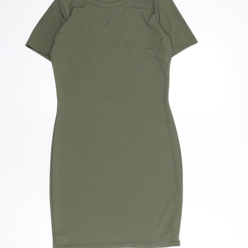 Boohoo Womens Green Polyester Bodycon Size 12 Round Neck Pullover - Ribbed