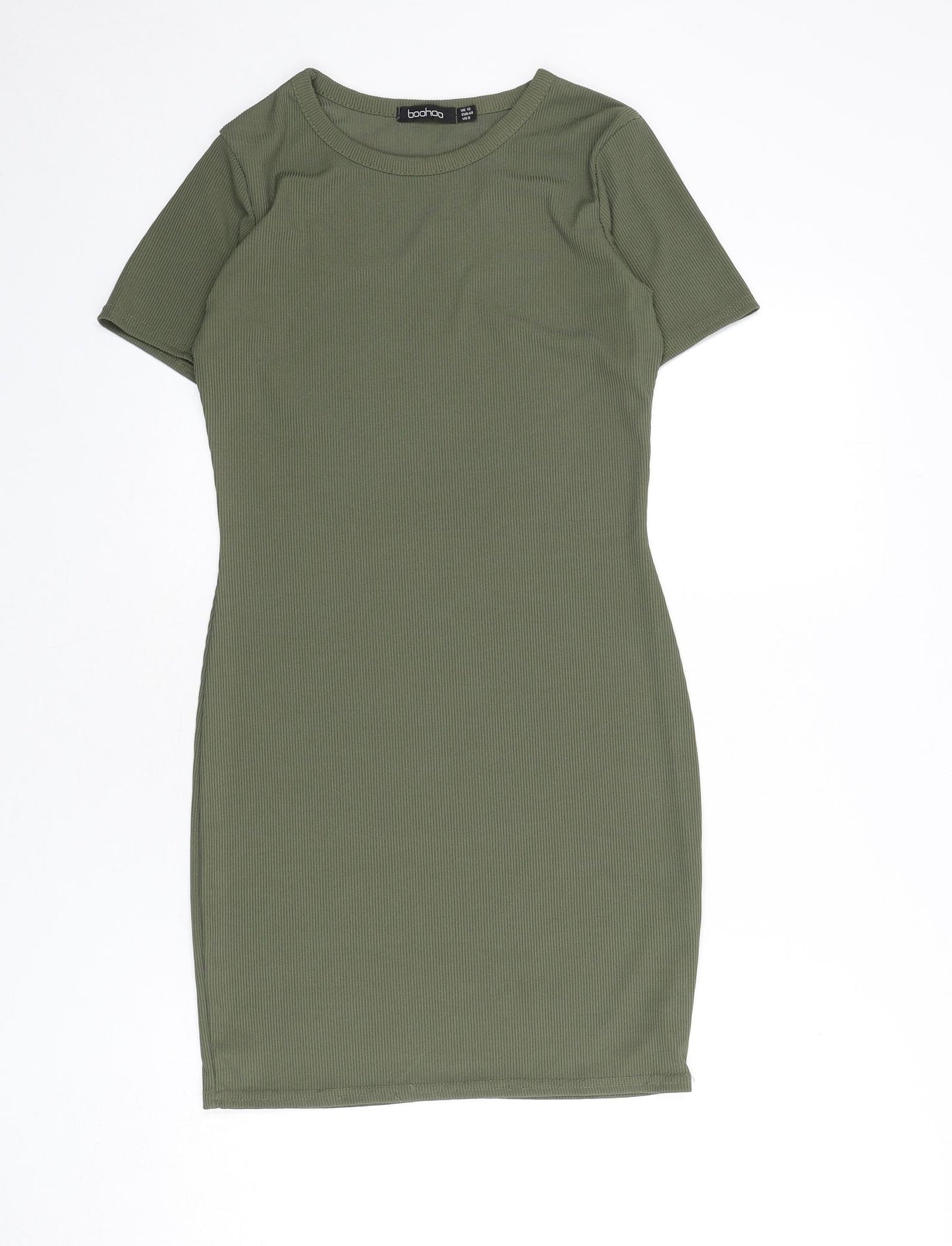 Boohoo Womens Green Polyester Bodycon Size 12 Round Neck Pullover - Ribbed