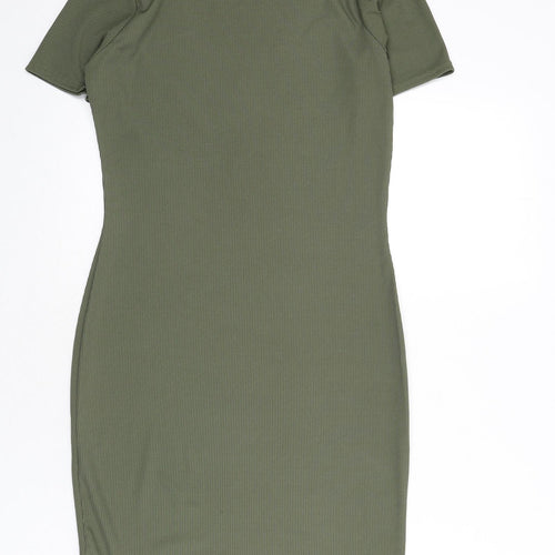 Boohoo Womens Green Polyester Bodycon Size 12 Round Neck Pullover - Ribbed