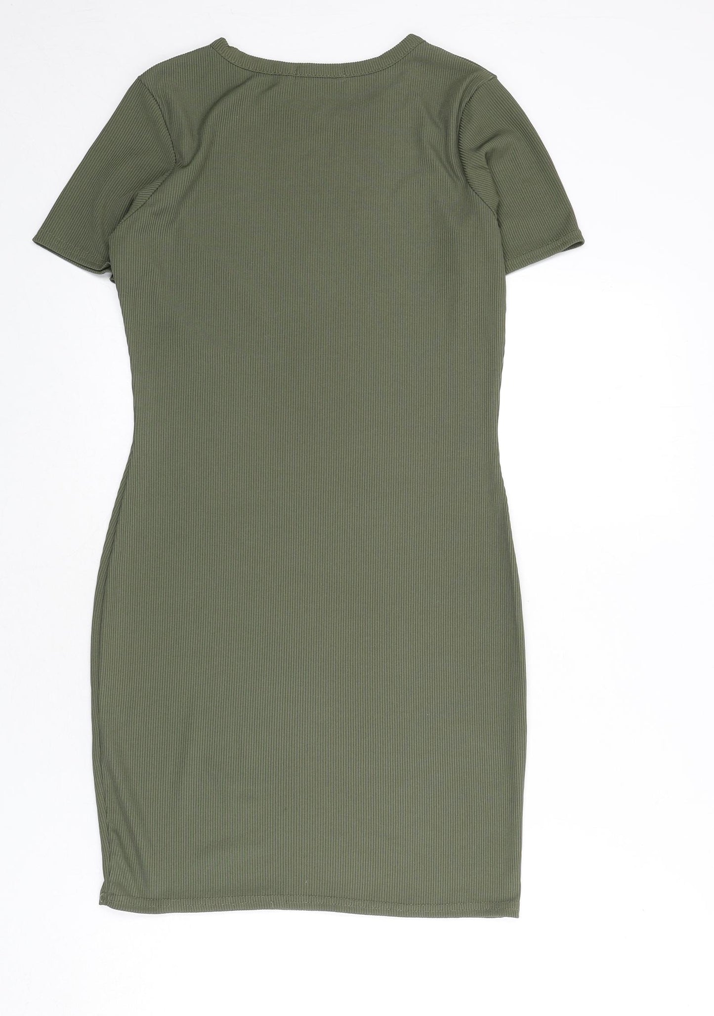 Boohoo Womens Green Polyester Bodycon Size 12 Round Neck Pullover - Ribbed