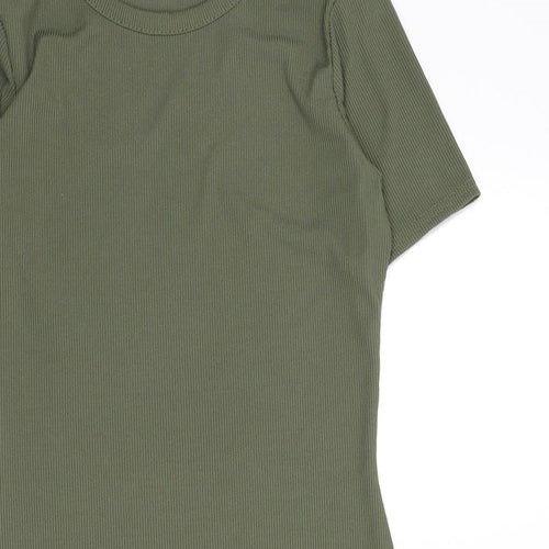 Boohoo Womens Green Polyester Bodycon Size 12 Round Neck Pullover - Ribbed