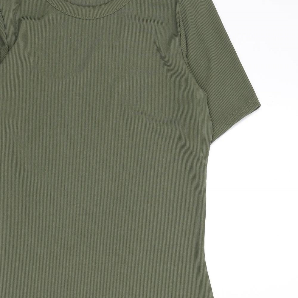 Boohoo Womens Green Polyester Bodycon Size 12 Round Neck Pullover - Ribbed