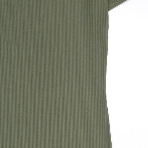 Boohoo Womens Green Polyester Bodycon Size 12 Round Neck Pullover - Ribbed