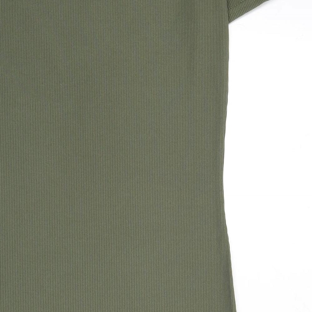 Boohoo Womens Green Polyester Bodycon Size 12 Round Neck Pullover - Ribbed