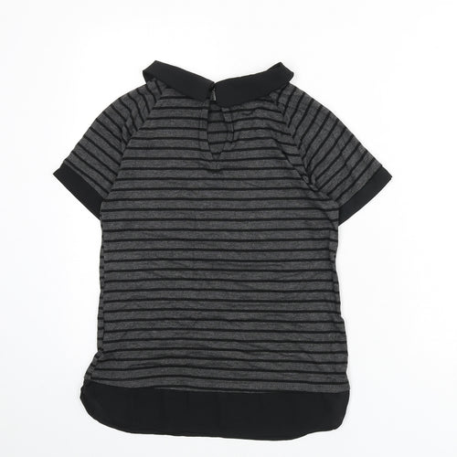 Monteau Womens Grey Striped Viscose Basic T-Shirt Size M Collared