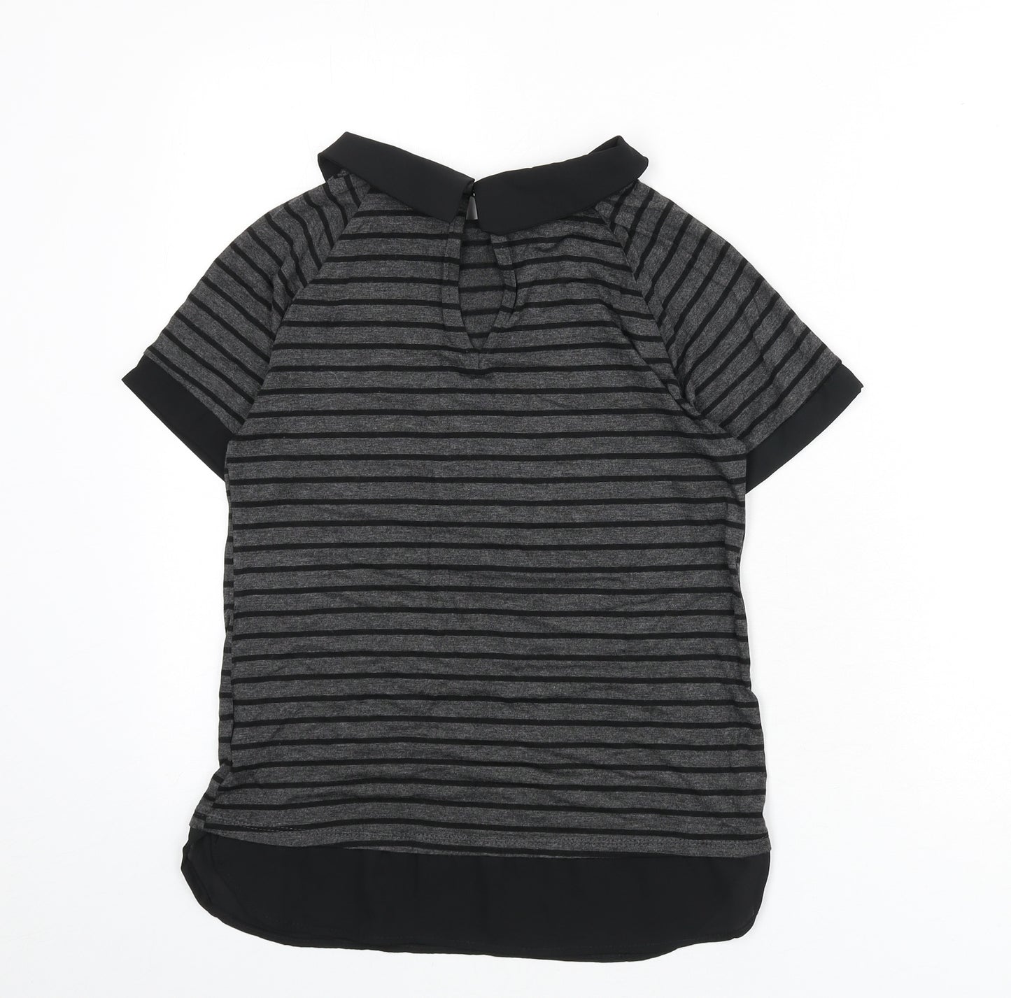 Monteau Womens Grey Striped Viscose Basic T-Shirt Size M Collared