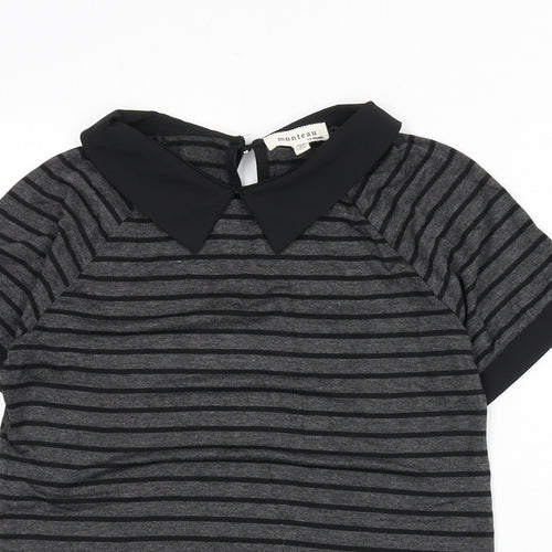 Monteau Womens Grey Striped Viscose Basic T-Shirt Size M Collared
