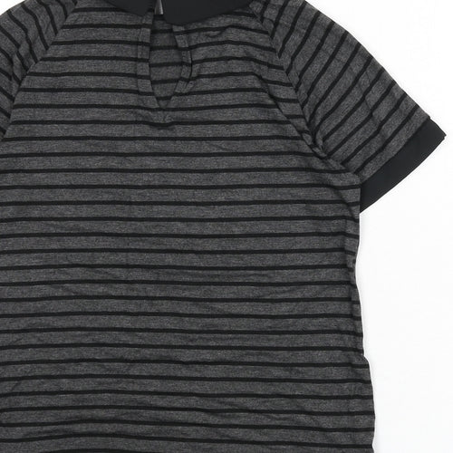 Monteau Womens Grey Striped Viscose Basic T-Shirt Size M Collared