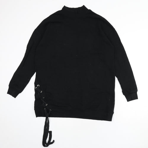 Capsule Womens Black Cotton Pullover Sweatshirt Size 12 Pullover - Mock Neck, Lace Up Detail