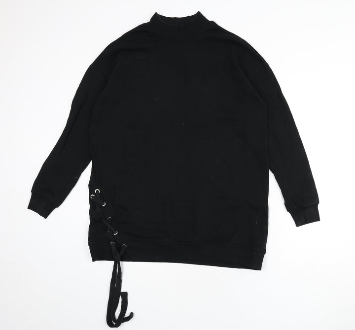 Capsule Womens Black Cotton Pullover Sweatshirt Size 12 Pullover - Mock Neck, Lace Up Detail