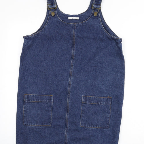 TU Womens Blue 100% Cotton Pinafore/Dungaree Dress Size 14 Square Neck Buckle