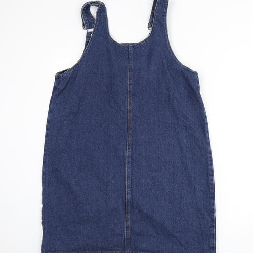 TU Womens Blue 100% Cotton Pinafore/Dungaree Dress Size 14 Square Neck Buckle