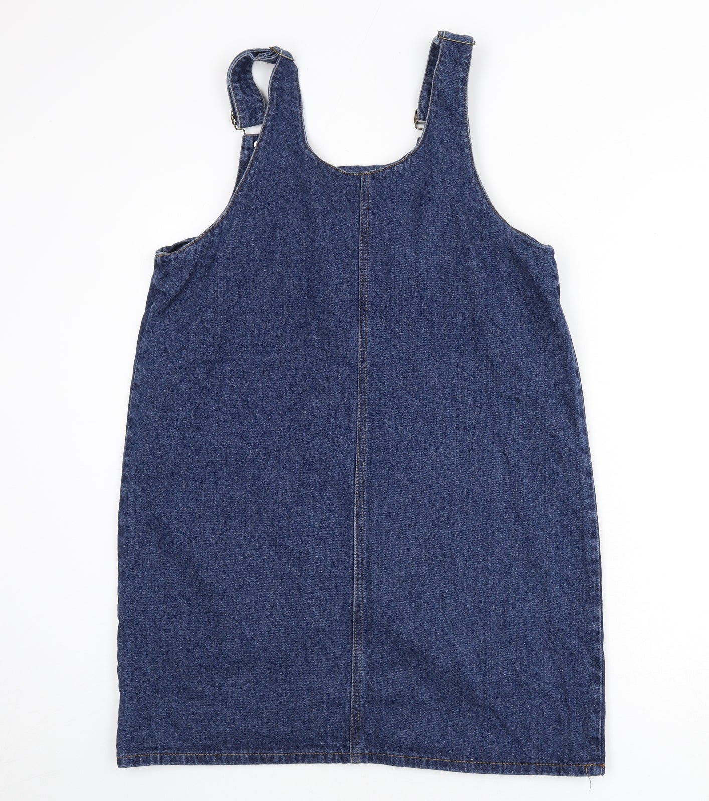 TU Womens Blue 100% Cotton Pinafore/Dungaree Dress Size 14 Square Neck Buckle