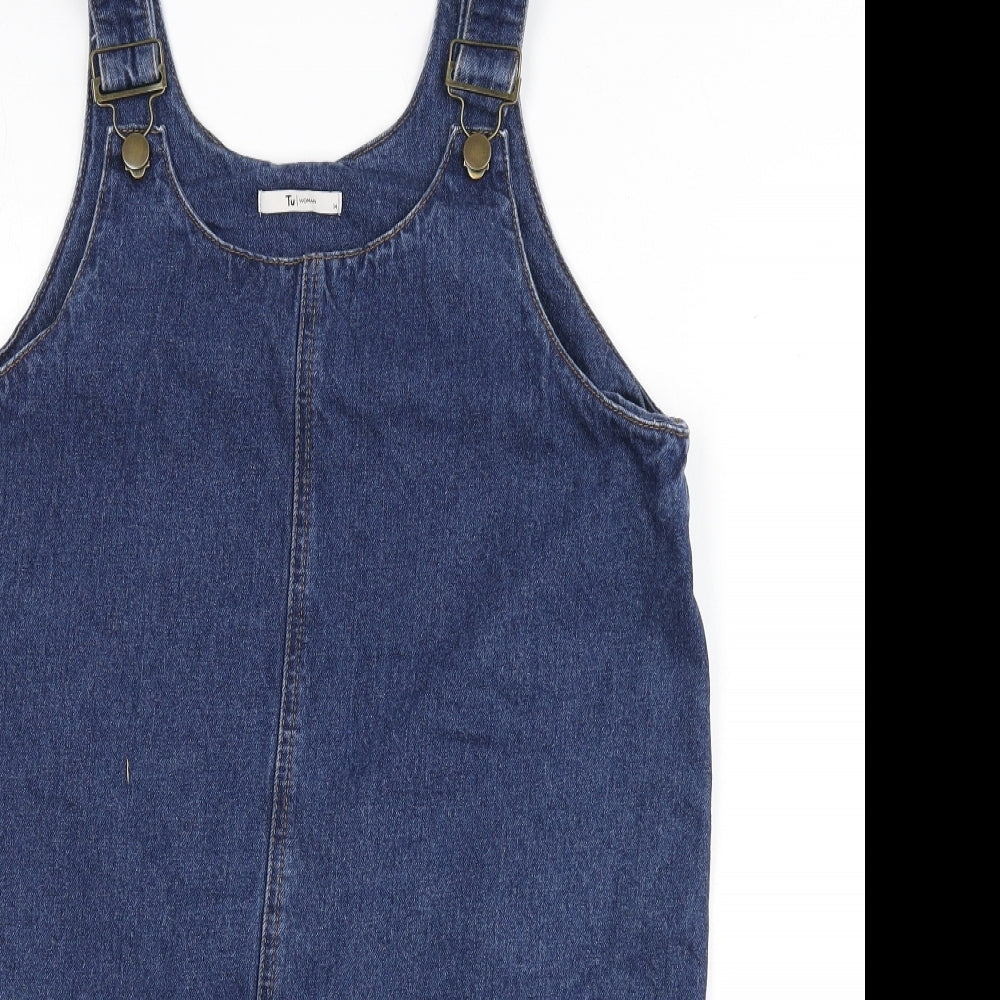 TU Womens Blue 100% Cotton Pinafore/Dungaree Dress Size 14 Square Neck Buckle
