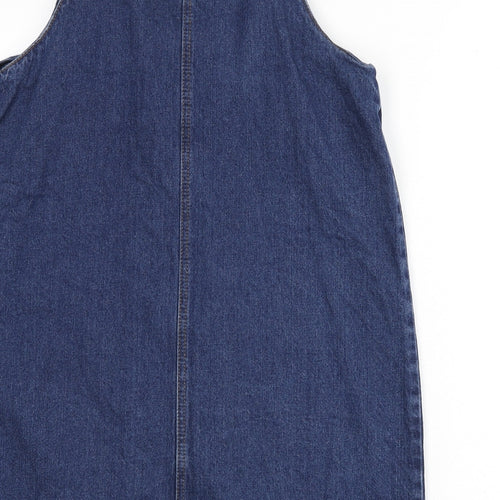 TU Womens Blue 100% Cotton Pinafore/Dungaree Dress Size 14 Square Neck Buckle