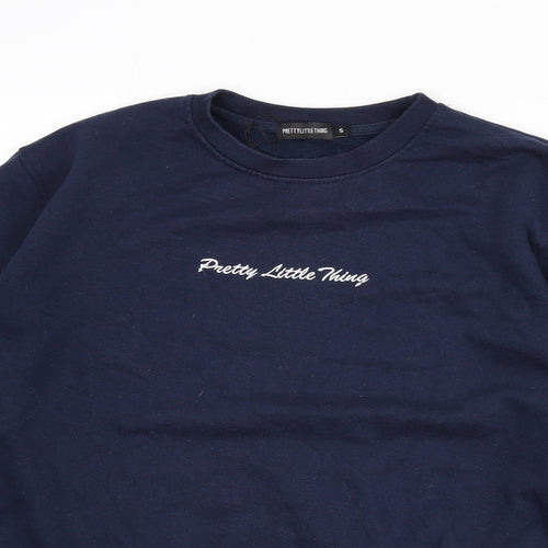 PRETTYLITTLETHING Womens Blue Cotton Pullover Sweatshirt Size S Pullover