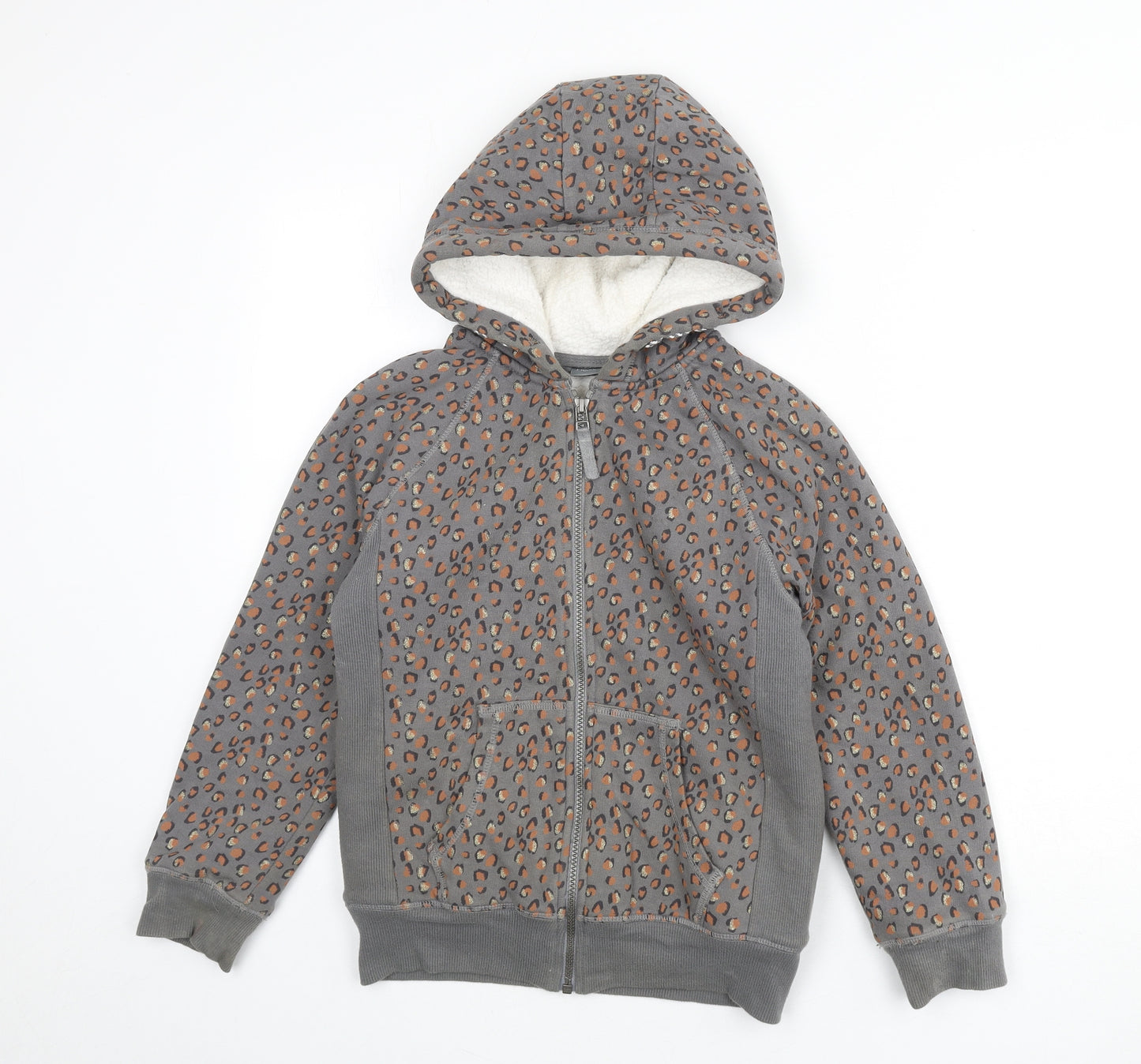 NEXT Womens Grey Animal Print Cotton Full Zip Hoodie Size 12 Zip - Leopard Print