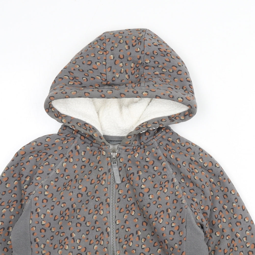 NEXT Womens Grey Animal Print Cotton Full Zip Hoodie Size 12 Zip - Leopard Print