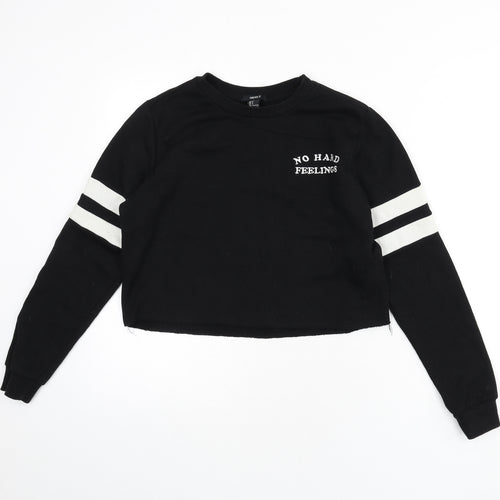 FOREVER 21 Womens Black Cotton Pullover Sweatshirt Size S Pullover - No Hard Feelings, Cropped, Stripe Detail