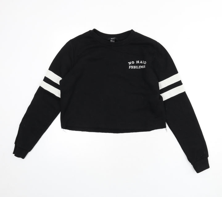 FOREVER 21 Womens Black Cotton Pullover Sweatshirt Size S Pullover - No Hard Feelings, Cropped, Stripe Detail