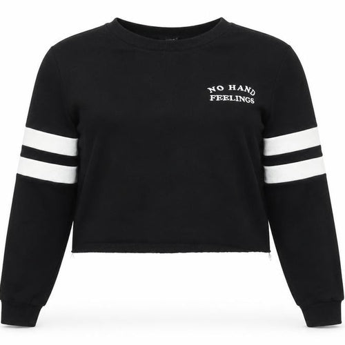 FOREVER 21 Womens Black Cotton Pullover Sweatshirt Size S Pullover - No Hard Feelings, Cropped, Stripe Detail