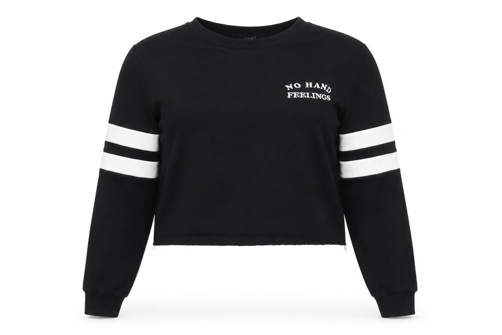FOREVER 21 Womens Black Cotton Pullover Sweatshirt Size S Pullover - No Hard Feelings, Cropped, Stripe Detail