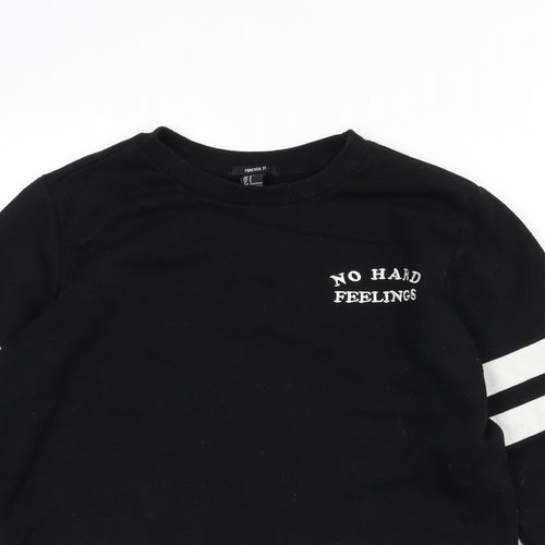 FOREVER 21 Womens Black Cotton Pullover Sweatshirt Size S Pullover - No Hard Feelings, Cropped, Stripe Detail
