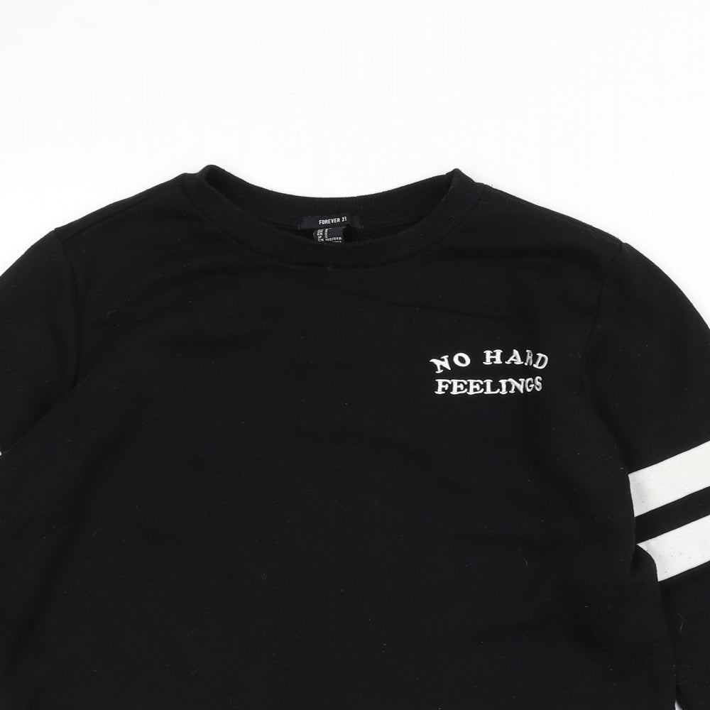 FOREVER 21 Womens Black Cotton Pullover Sweatshirt Size S Pullover - No Hard Feelings, Cropped, Stripe Detail