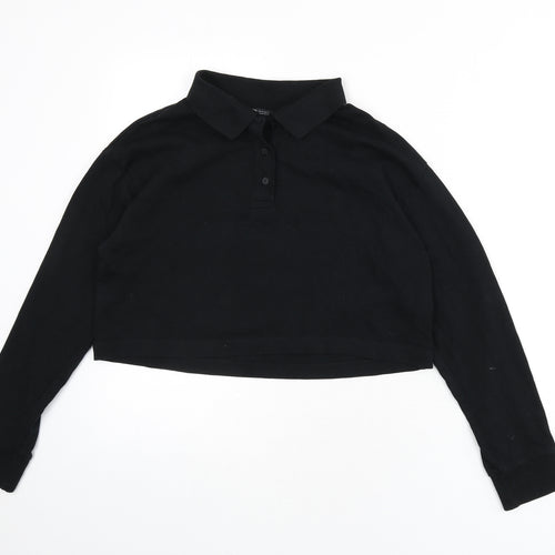 Zara Womens Black 100% Cotton Cropped Polo Size S Collared