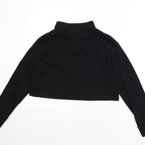 Zara Womens Black 100% Cotton Cropped Polo Size S Collared