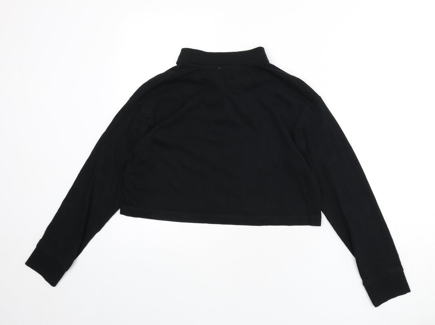 Zara Womens Black 100% Cotton Cropped Polo Size S Collared