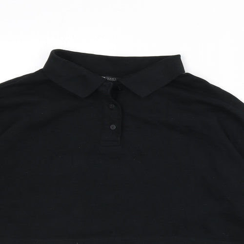 Zara Womens Black 100% Cotton Cropped Polo Size S Collared
