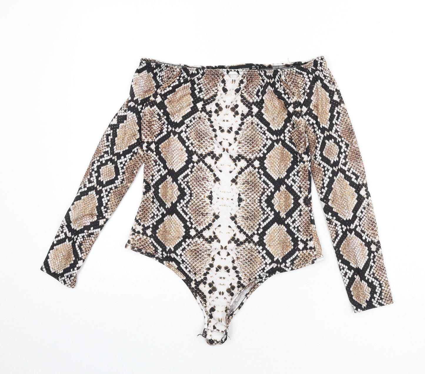 PRETTYLITTLETHING Womens Multicoloured Animal Print Polyester Bodysuit One-Piece Size 10 Snap - Snake Skin Print