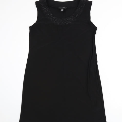 R&M Richards Womens Black Polyester A-Line Size 12 Scoop Neck Pullover - Floral Detail