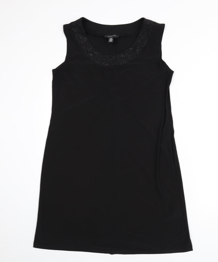R&M Richards Womens Black Polyester A-Line Size 12 Scoop Neck Pullover - Floral Detail