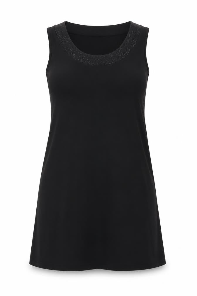 R&M Richards Womens Black Polyester A-Line Size 12 Scoop Neck Pullover - Floral Detail