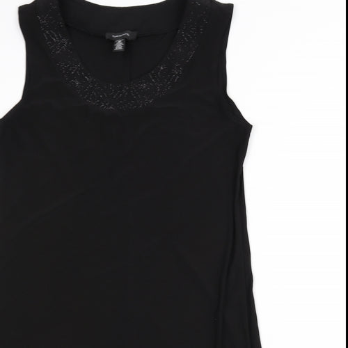 R&M Richards Womens Black Polyester A-Line Size 12 Scoop Neck Pullover - Floral Detail