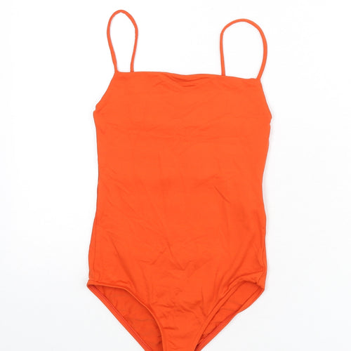 Zara Womens Orange Polyamide Bodysuit One-Piece Size S Snap