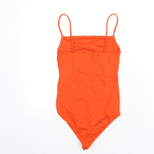 Zara Womens Orange Polyamide Bodysuit One-Piece Size S Snap