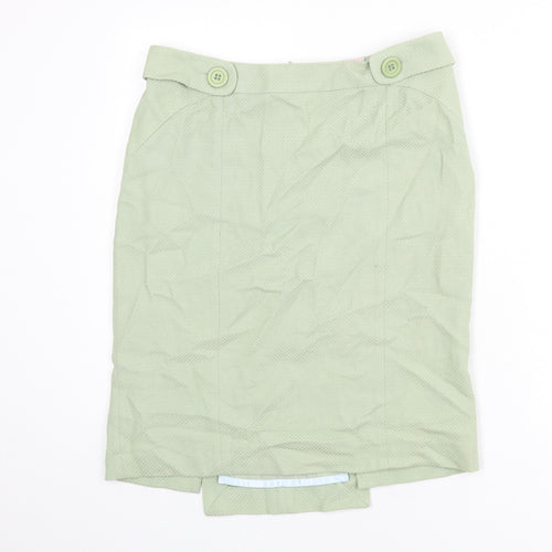 Oasis Womens Green Cotton Straight & Pencil Skirt Size 12 Zip - Back Slits