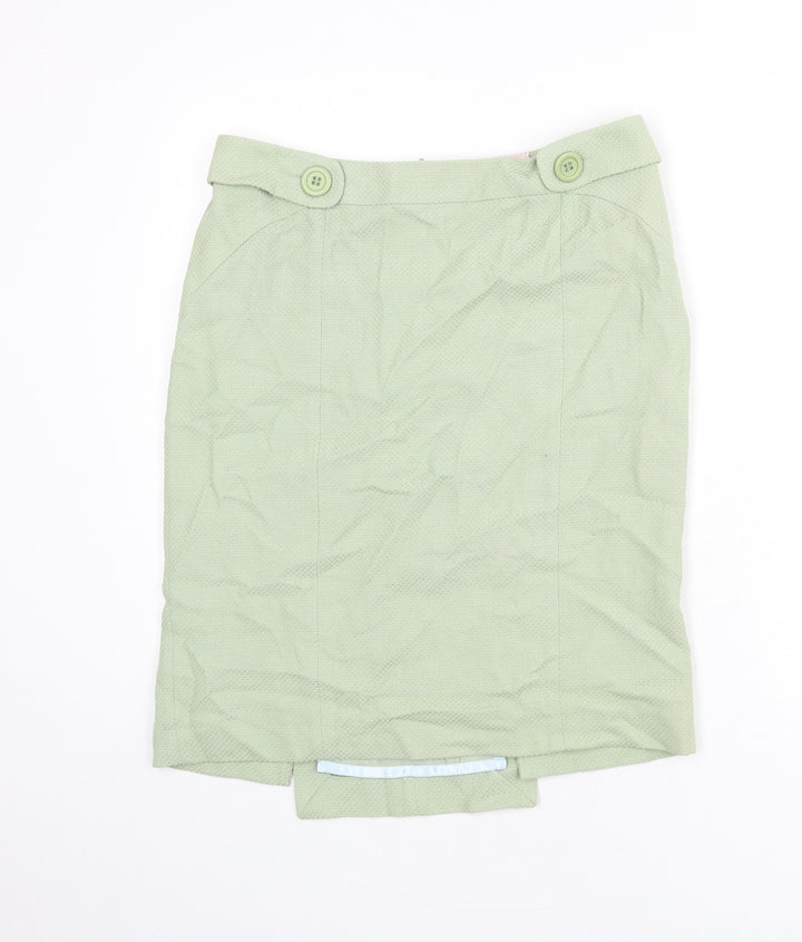Oasis Womens Green Cotton Straight & Pencil Skirt Size 12 Zip - Back Slits