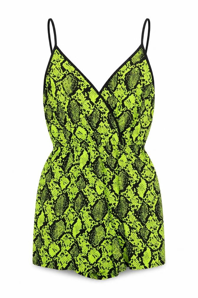 New Look Womens Green Animal Print Polyester Romper One-Piece Size S Pullover - Snake Skin Print