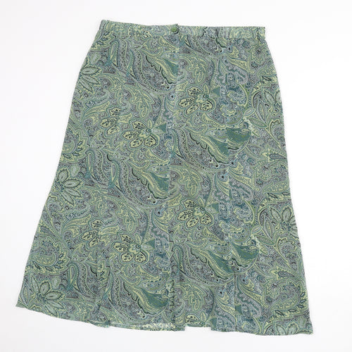 Collections Womens Green Paisley Polyester Flare Skirt Size 18 Zip