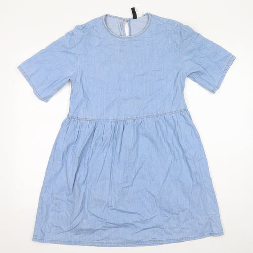 Divided by H&M Womens Blue Cotton T-Shirt Dress Size 3XS Round Neck Button