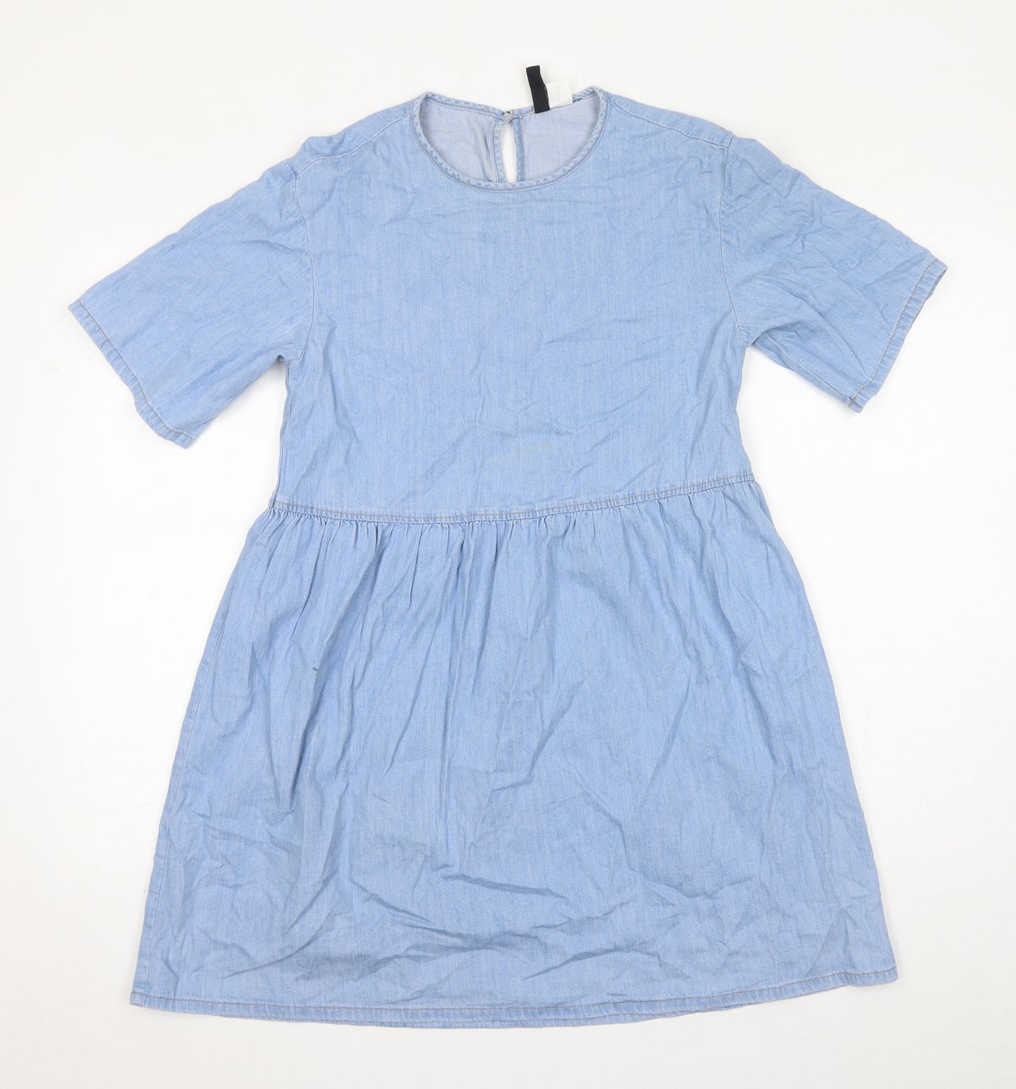 Divided by H&M Womens Blue Cotton T-Shirt Dress Size 3XS Round Neck Button