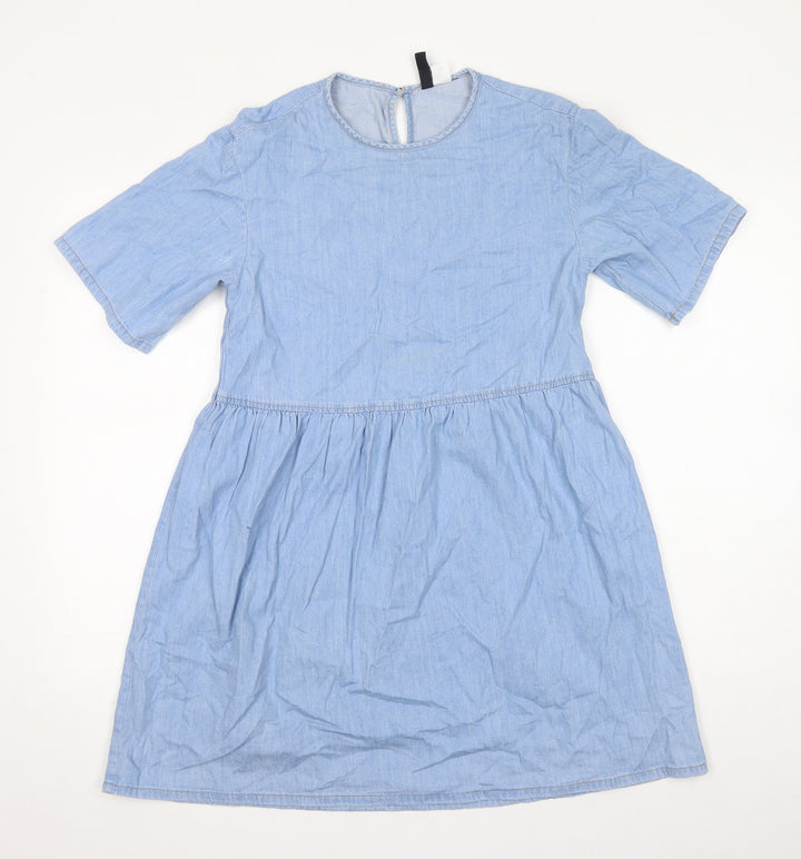 Divided by H&M Womens Blue Cotton T-Shirt Dress Size 3XS Round Neck Button