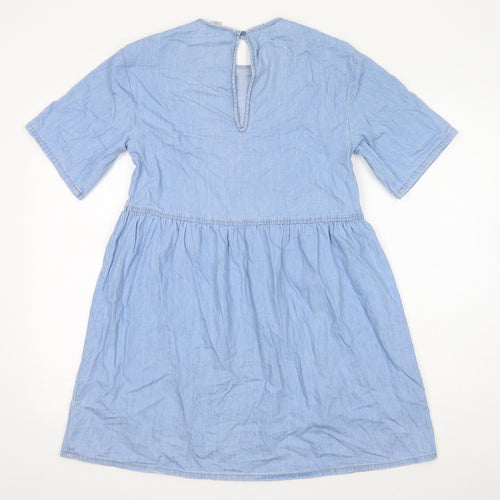 Divided by H&M Womens Blue Cotton T-Shirt Dress Size 3XS Round Neck Button