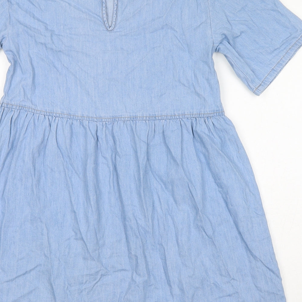 Divided by H&M Womens Blue Cotton T-Shirt Dress Size 3XS Round Neck Button