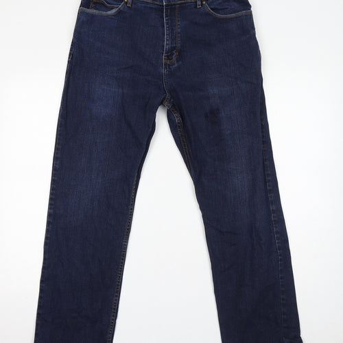 Marks and Spencer Womens Blue Cotton Straight Jeans Size 34 in L29 in Regular Zip